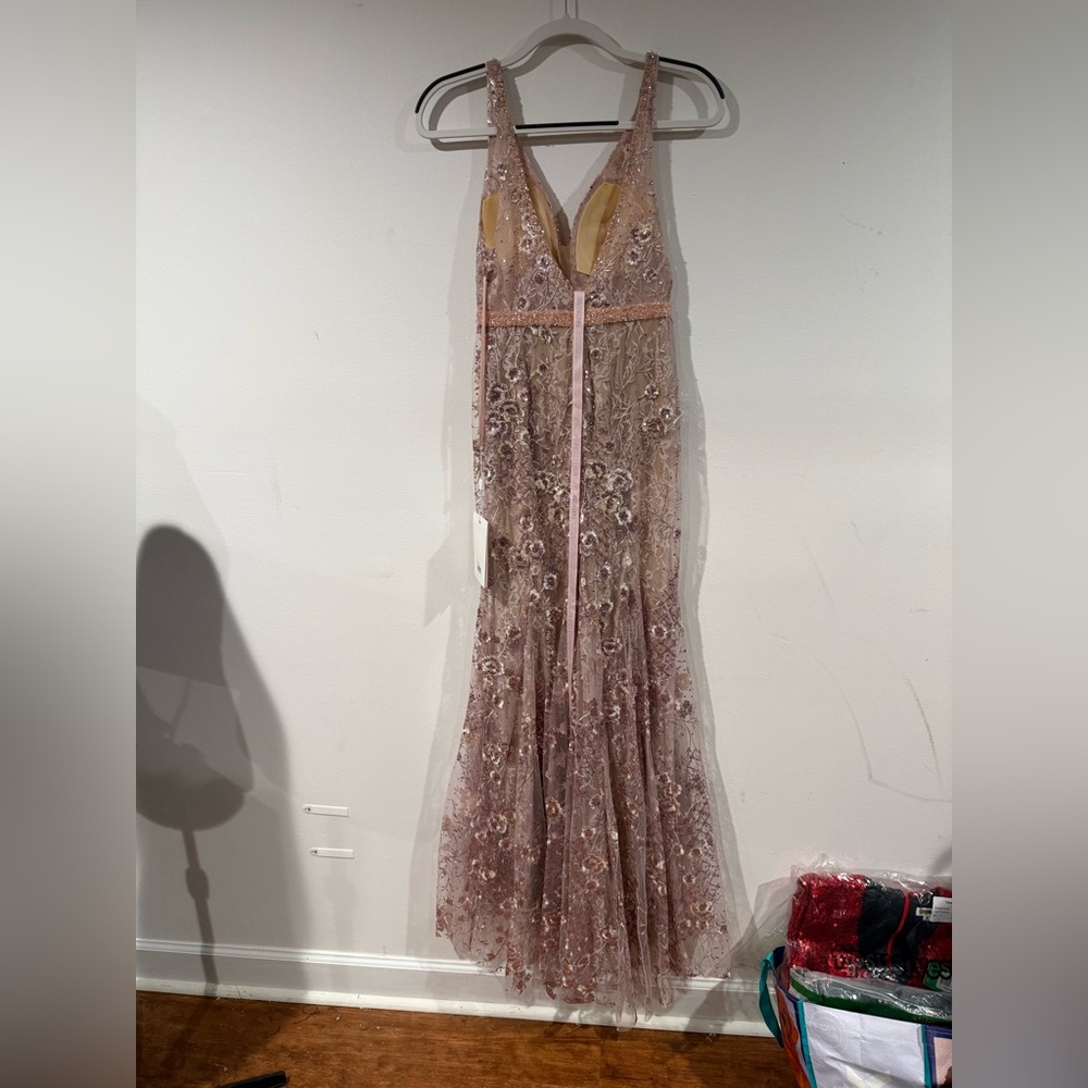 Mac Duggal 67481 Pink Floral Embellished Sleeveless Plunge Neck Gown - Picture 5 of 8